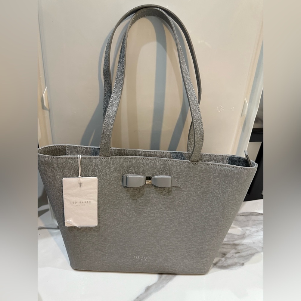 *NWT* Ted Baker Bow Gray Handbag Tote with Inside pouch and dust bag